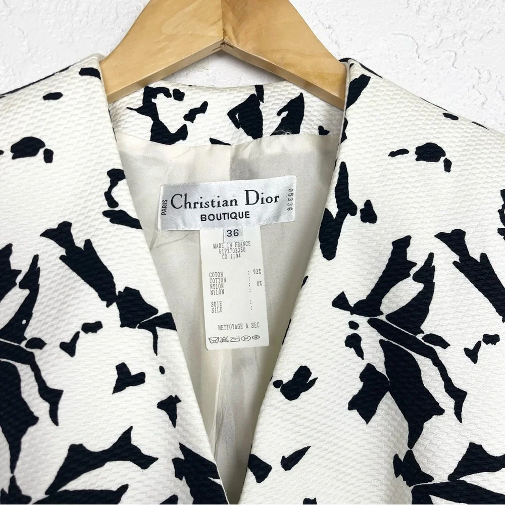 Christian Dior Vintage 1980’s Black & White Floral Print Blazer Jacket